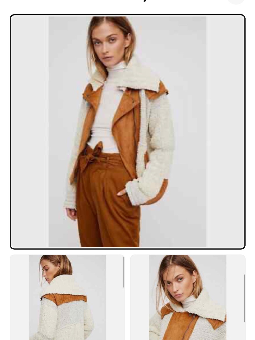 Free People Cream Sherpa Jacket with Brown Suede Panels